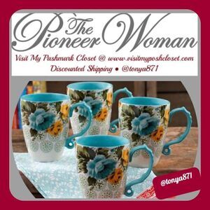🦋 New Pioneer Woman Rose Shadow 16 oz Mugs, Set of 4